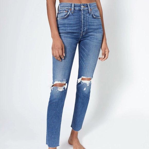 RE/DONE Comfort Stretch Ankle Crop in Dusk Destroy - Picture 1 of 5